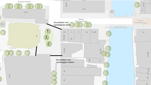 plattegrond met de drie kastanjebomen